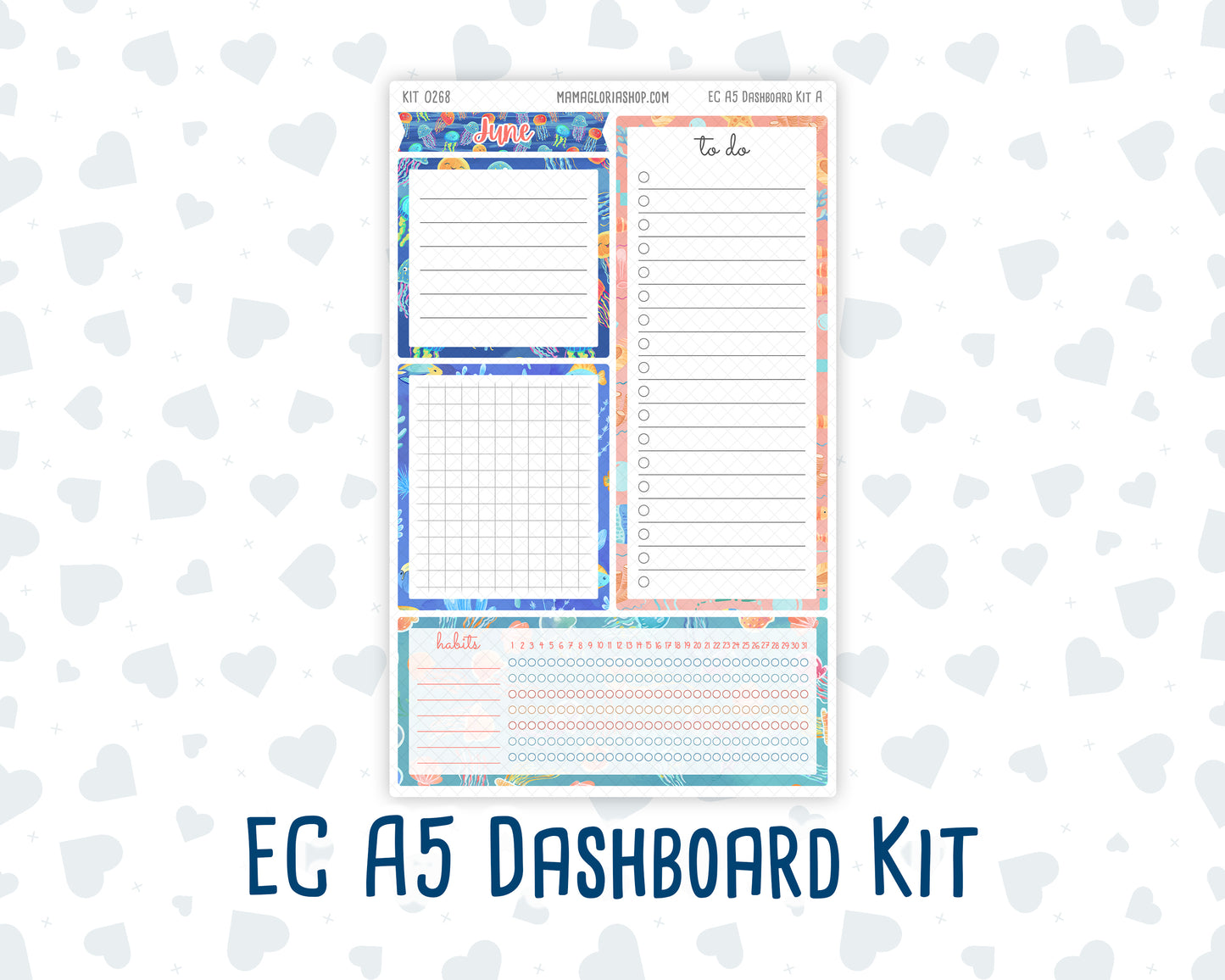 Kit 0268 - A5 - EC Notes Pages - Dashboard Kit | Productivity Page - June - Sea Sweeties