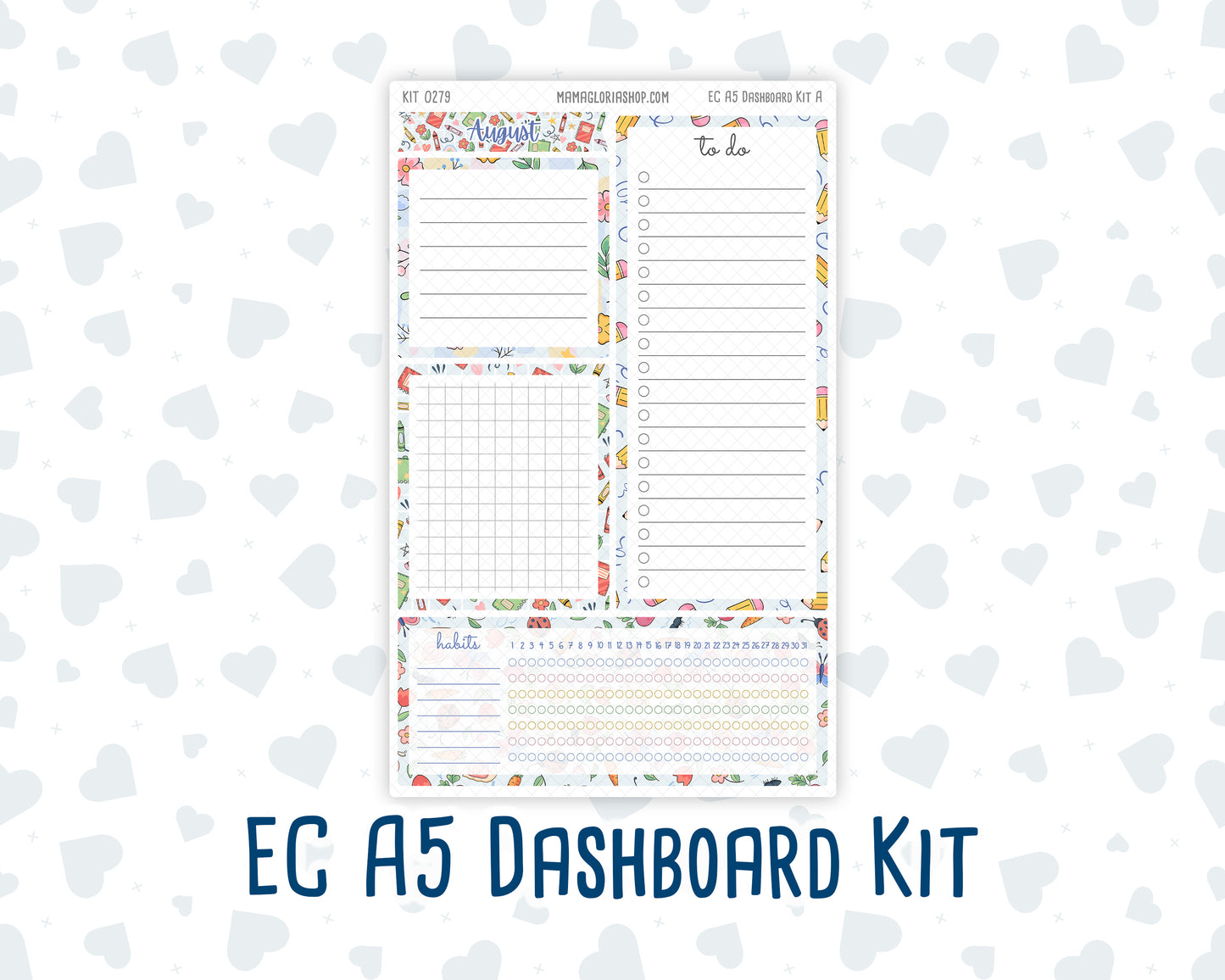 Kit 0279 - A5 - EC Notes Pages - Dashboard Kit | Productivity Page - August - Not Ready For School
