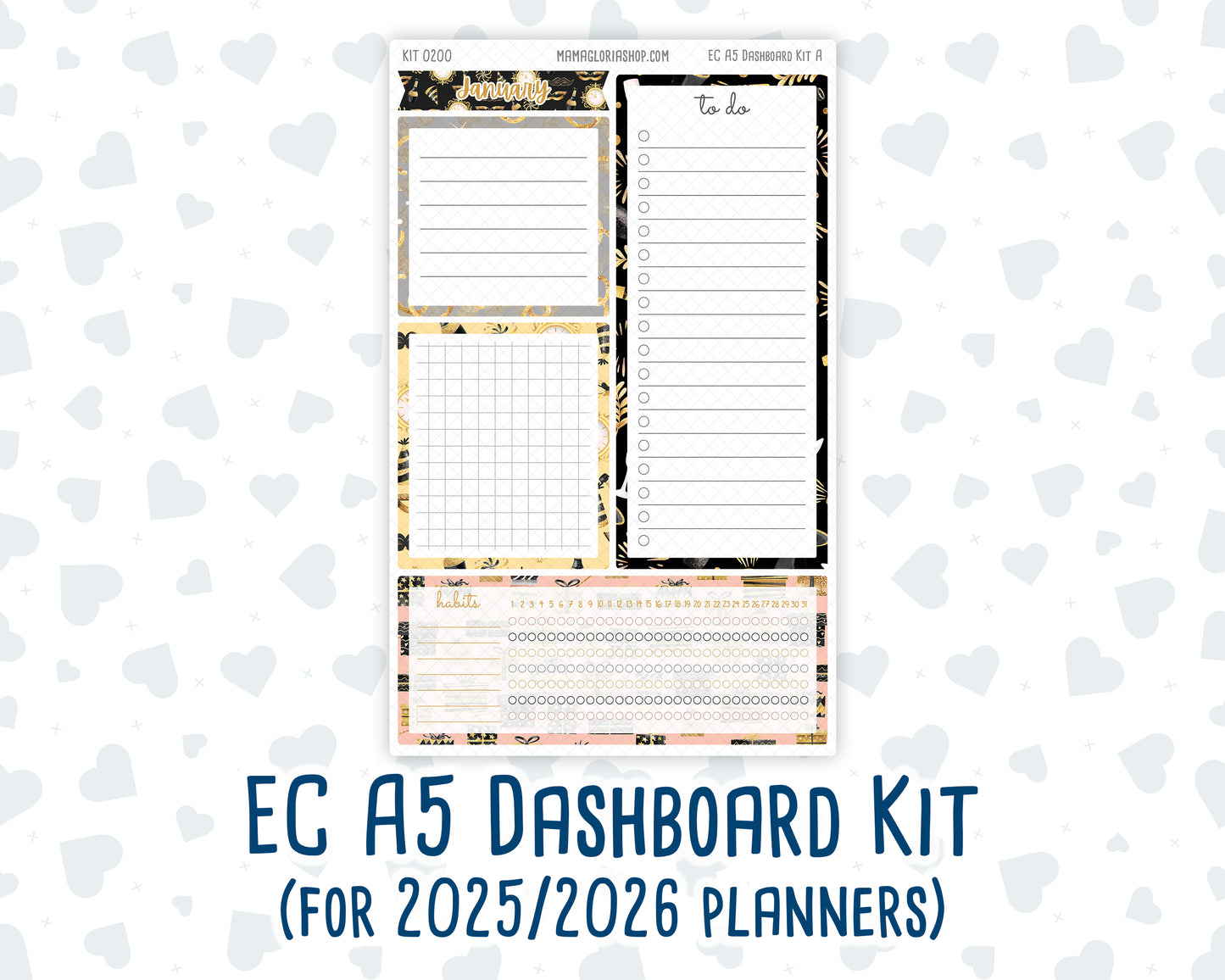 Kit 0200 - A5 - EC Notes Pages - January - Golden Hour - Dashboard Kit | Productivity Page