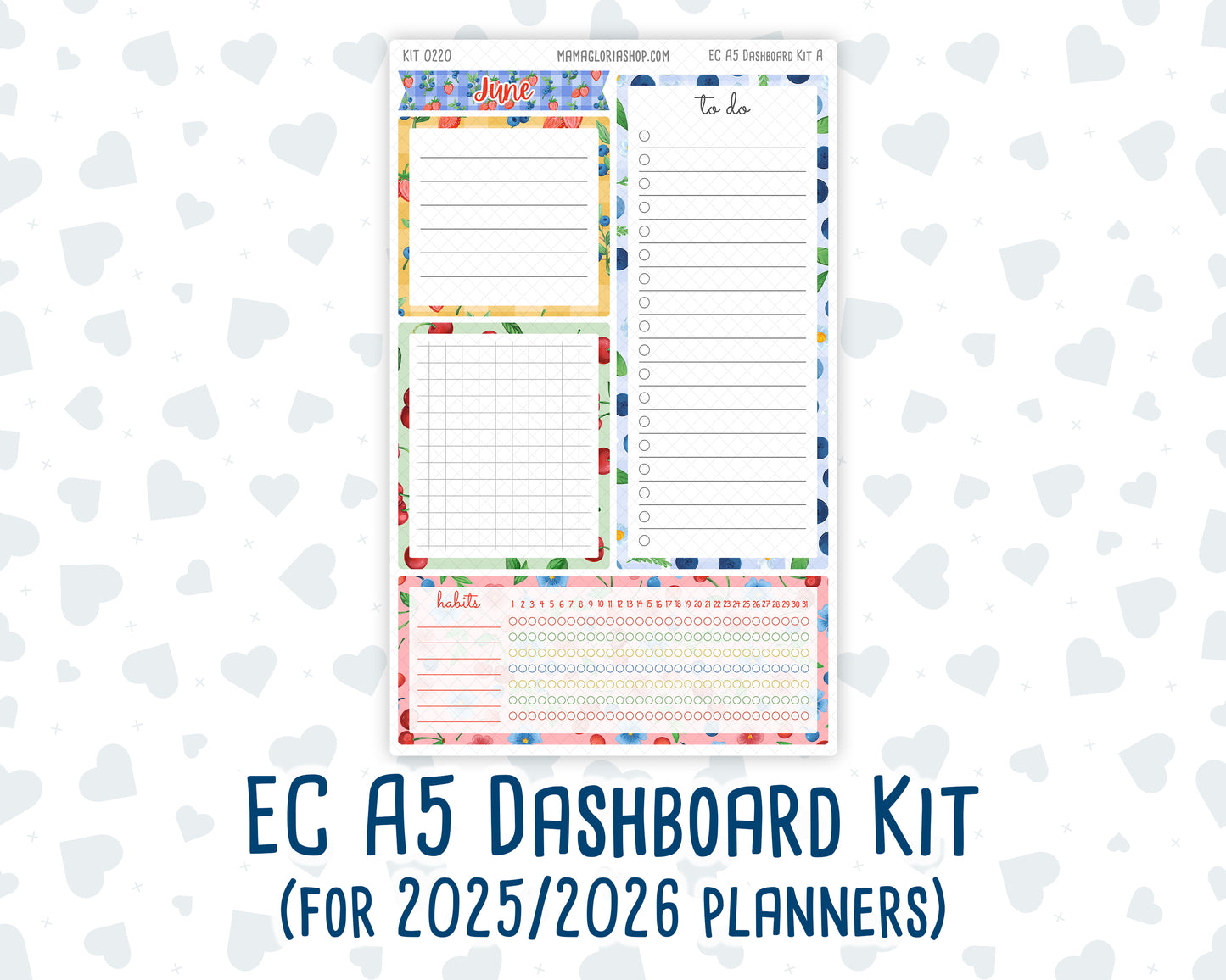 Kit 0220 - A5 - EC Notes Pages - June - June Berries - Dashboard Kit | Productivity Page