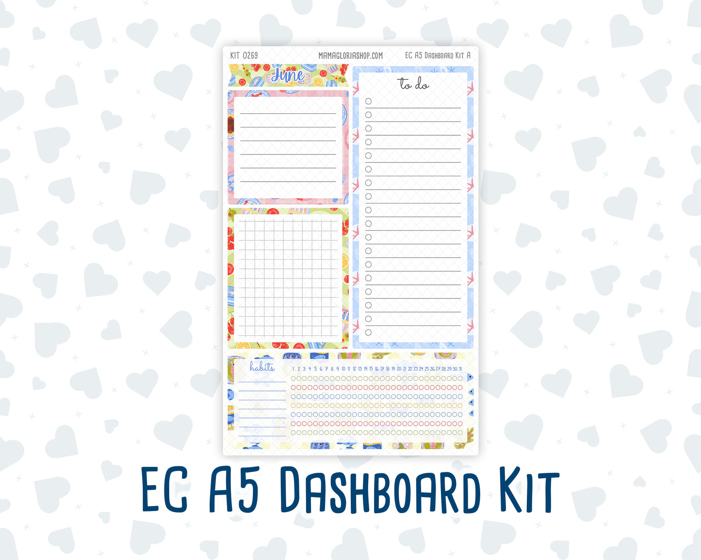 Kit 0269 - A5 - EC Notes Pages - Dashboard Kit | Productivity Page - June - Dolce Mare