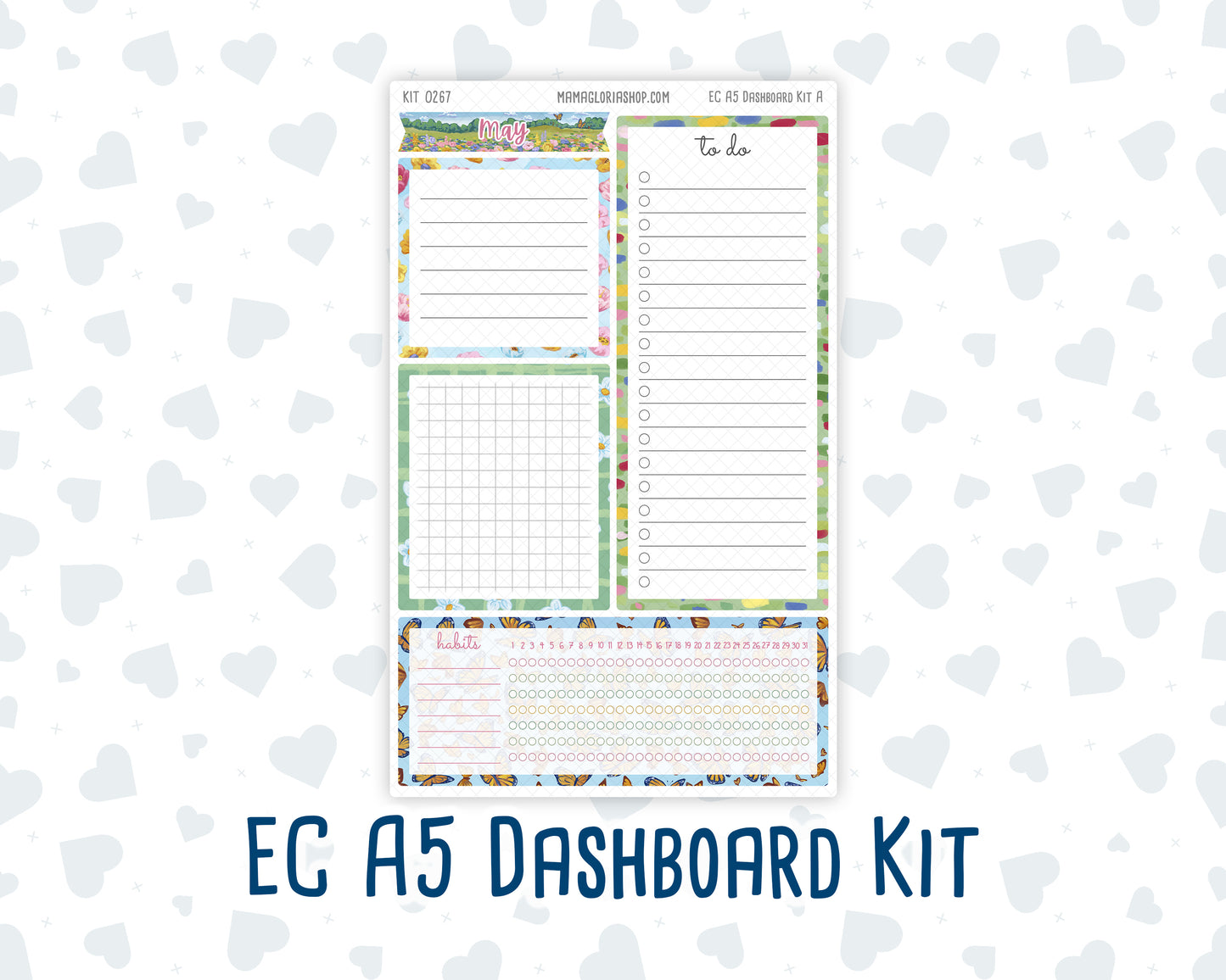 Kit 0267 - A5 - EC Notes Pages - Dashboard Kit | Productivity Page - May - Flowers For Mama