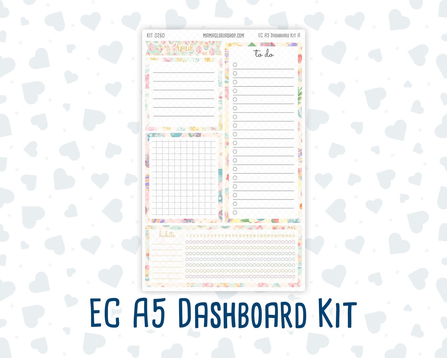 Kit 0260 - A5 - EC Notes Pages - Dashboard Kit | Productivity Page - April - Pastel Egg Hunt