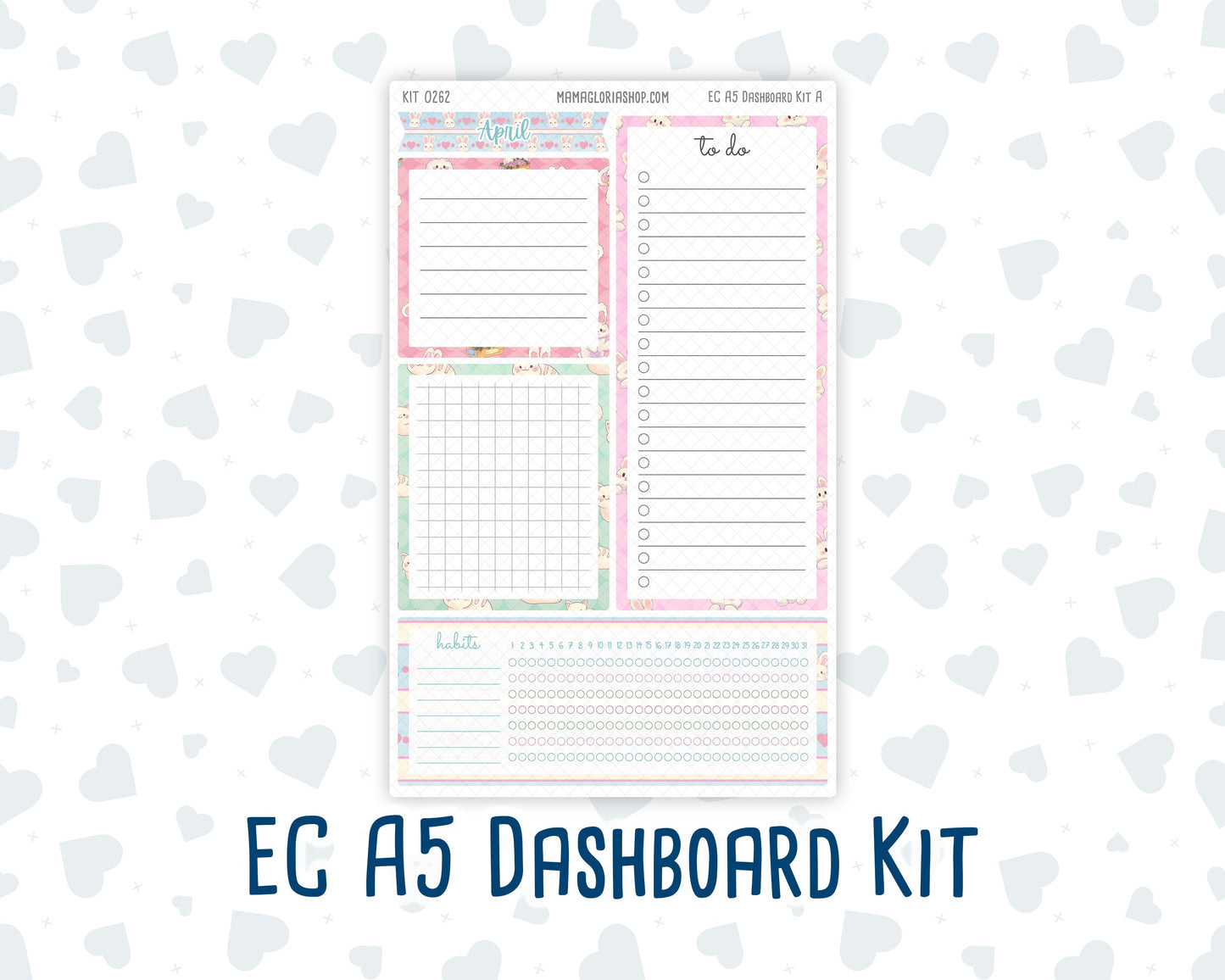 Kit 0262 - A5 - EC Notes Pages - Dashboard Kit | Productivity Page - April - Spring Puffs