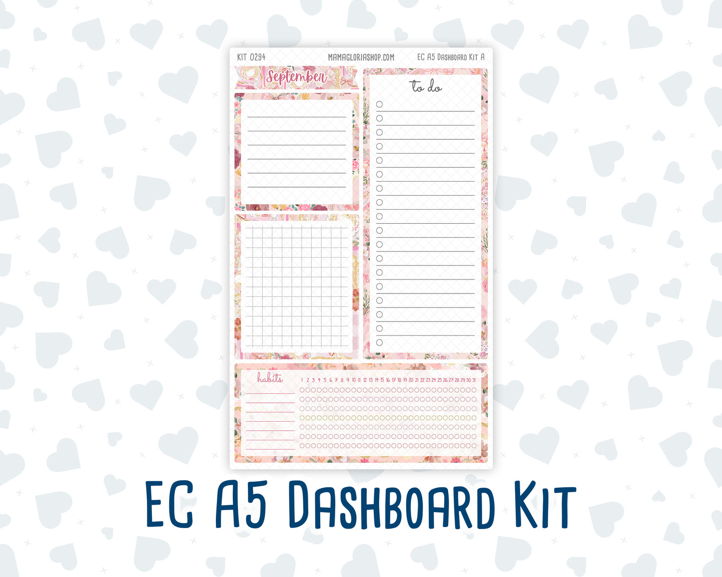 Kit 0294 - A5 - EC Notes Pages - Dashboard Kit | Productivity Page - September - Rosy Reveria