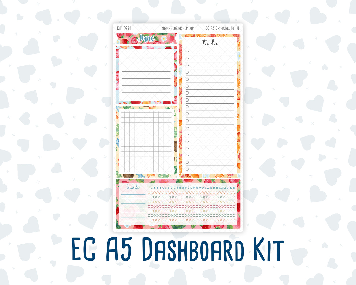Kit 0271 - A5 - EC Notes Pages - Dashboard Kit | Productivity Page - June - Strawberry Shore