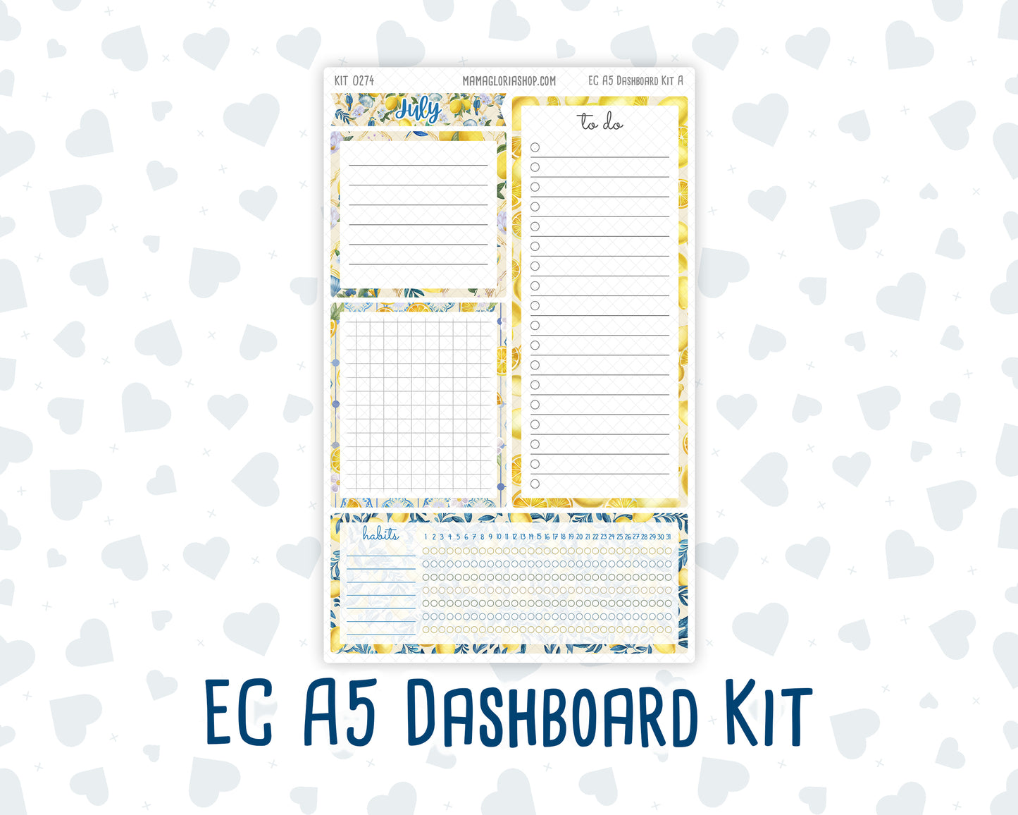 Kit 0274 - A5 - EC Notes Pages - Dashboard Kit | Productivity Page - July - Sunny Lemon Shore