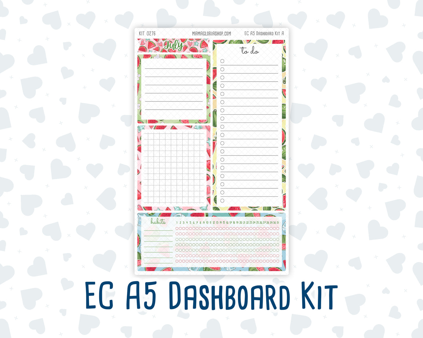 Kit 0276 - A5 - EC Notes Pages - Dashboard Kit | Productivity Page - July - Melon Crush