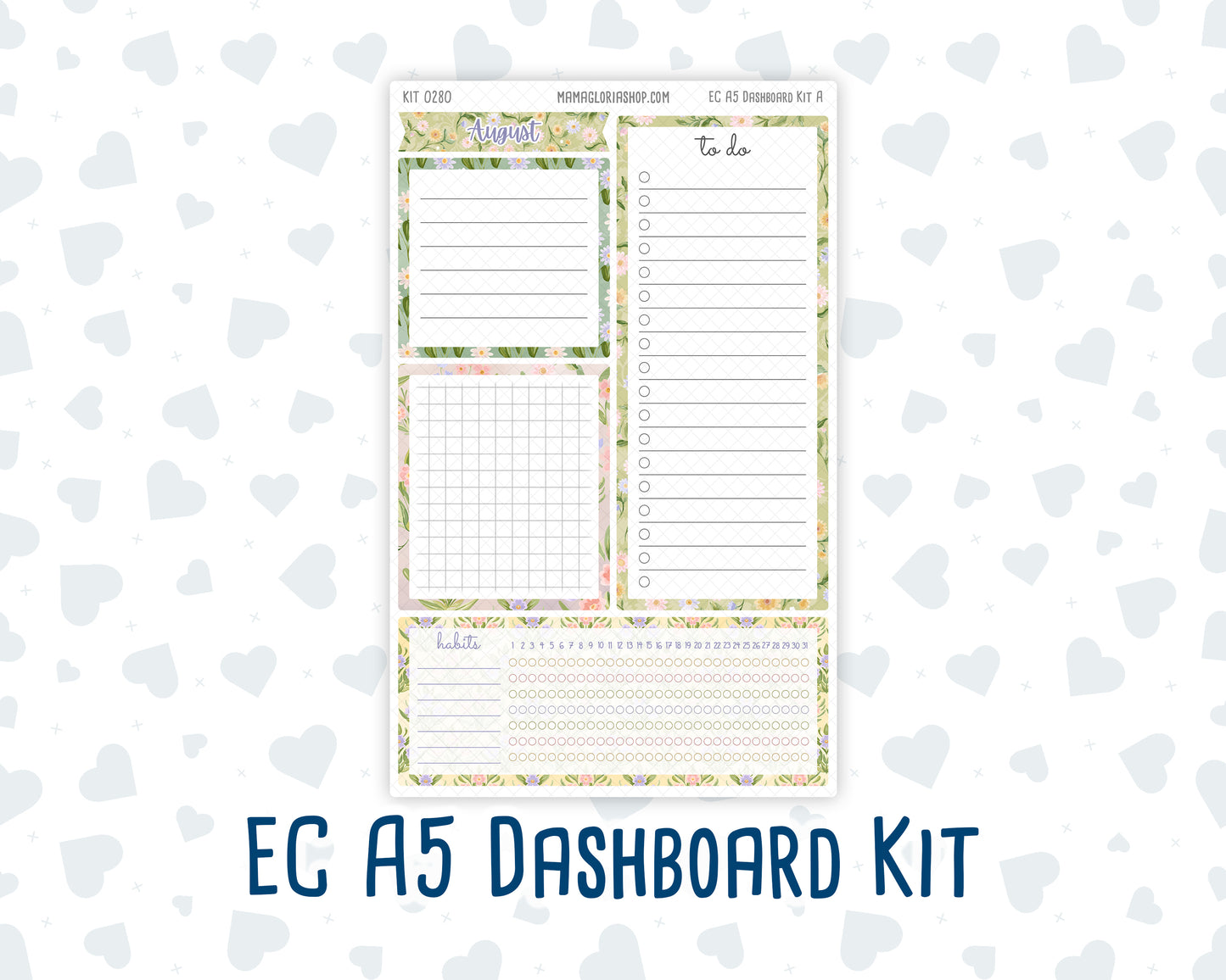 Kit 0280 - A5 - EC Notes Pages - Dashboard Kit | Productivity Page - Half Past Six In August