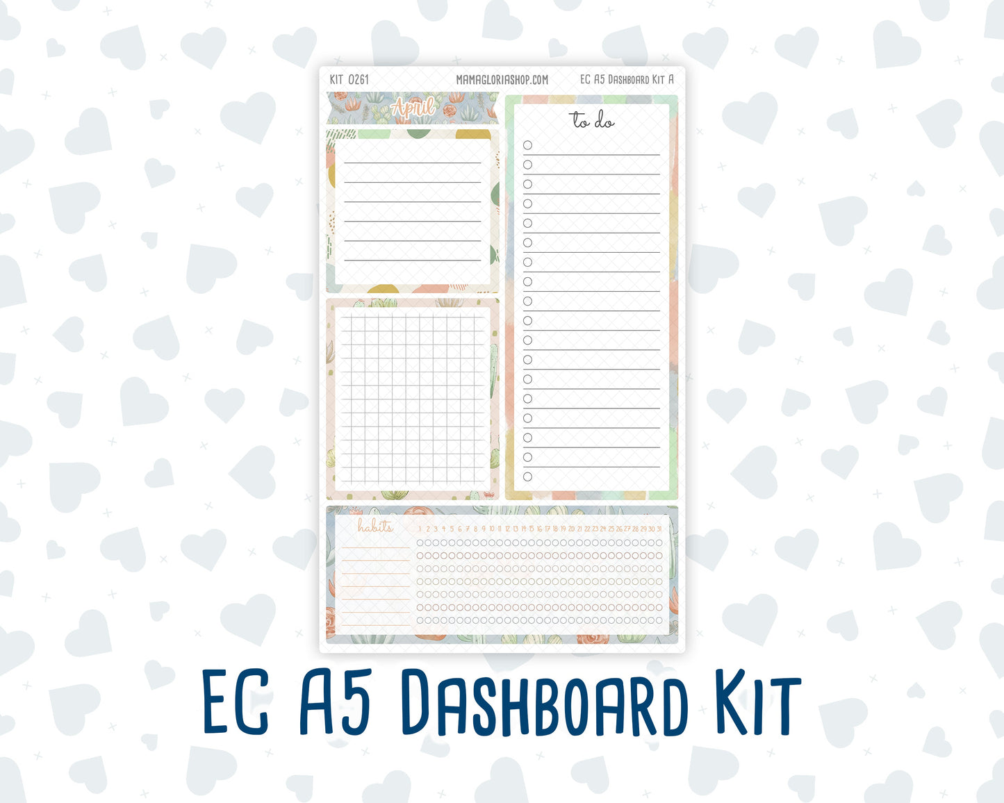 Kit 0261 - A5 - EC Notes Pages - Dashboard Kit | Productivity Page - April - Llama Spring