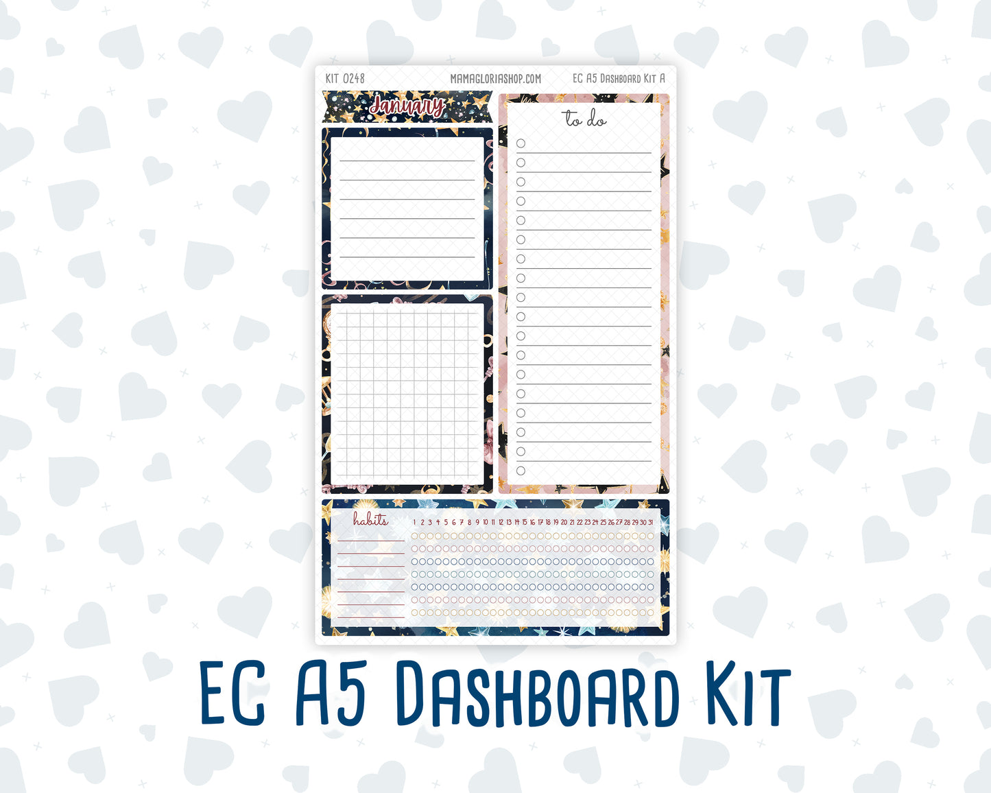 Kit 0248- A5 - EC Notes Pages - January - Midnight Countdown - Dashboard Kit | Productivity Page