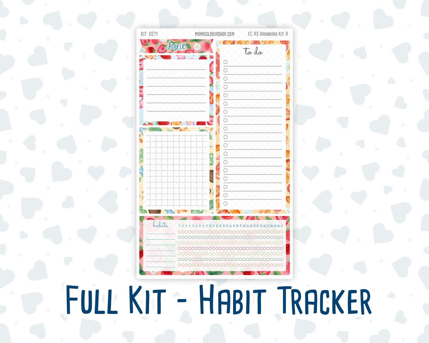 Kit 0271 - A5 - EC Notes Pages - Dashboard Kit | Productivity Page - June - Strawberry Shore