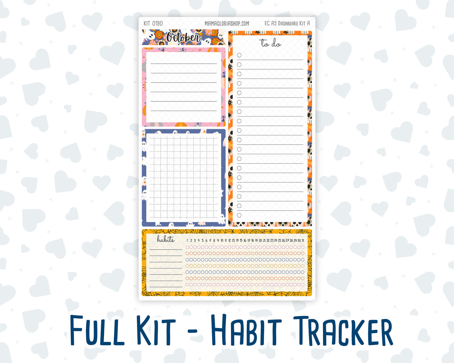 Kit 0190 - A5 - EC Notes Pages - October - Halloween Spooktacular - Dashboard Kit | Productivity Page