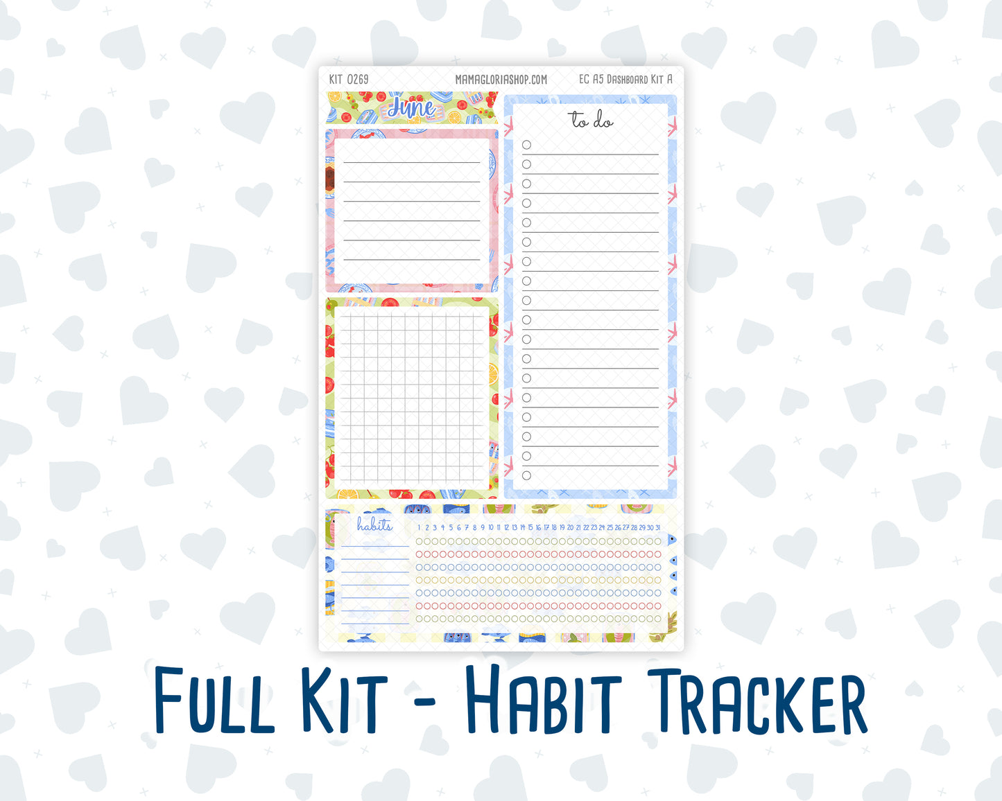 Kit 0269 - A5 - EC Notes Pages - Dashboard Kit | Productivity Page - June - Dolce Mare