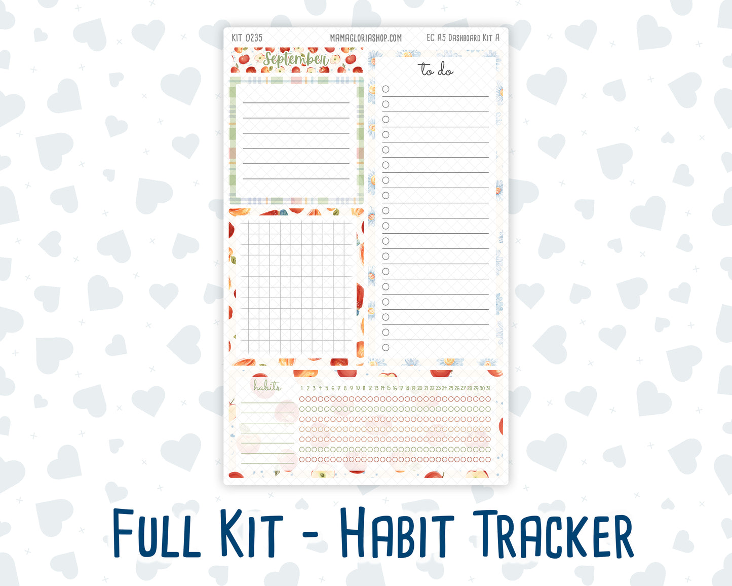 Kit 0235 - A5 - EC Notes Pages - September - Apple Orchard - Dashboard Kit | Productivity Page