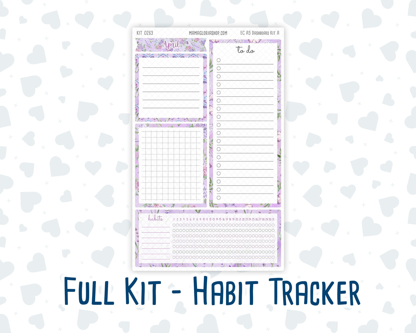 Kit 0263 - A5 - EC Notes Pages - Dashboard Kit | Productivity Page - April - Lavender Drift