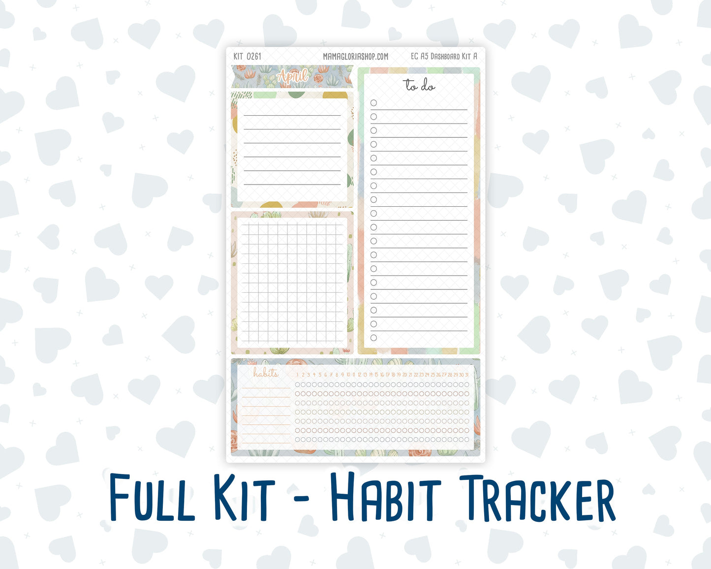 Kit 0261 - A5 - EC Notes Pages - Dashboard Kit | Productivity Page - April - Llama Spring