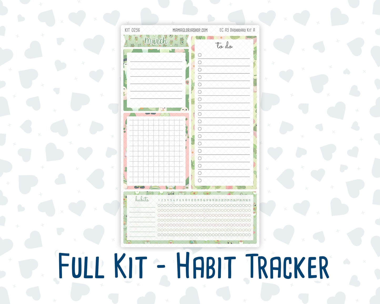 Kit 0256 - A5 - EC Notes Pages - Dashboard Kit | Productivity Page - March - Froggy Luck