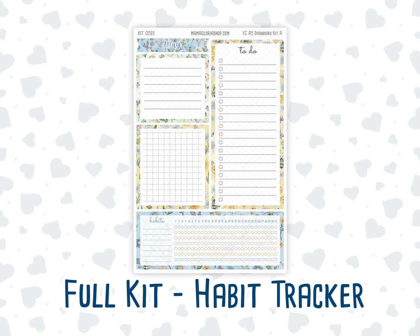 Kit 0265 - A5 - EC Notes Pages - Dashboard Kit | Productivity Page - May - Honeybee Sky
