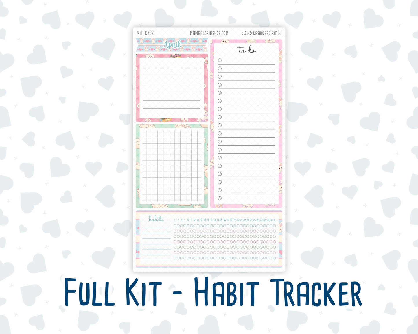 Kit 0262 - A5 - EC Notes Pages - Dashboard Kit | Productivity Page - April - Spring Puffs