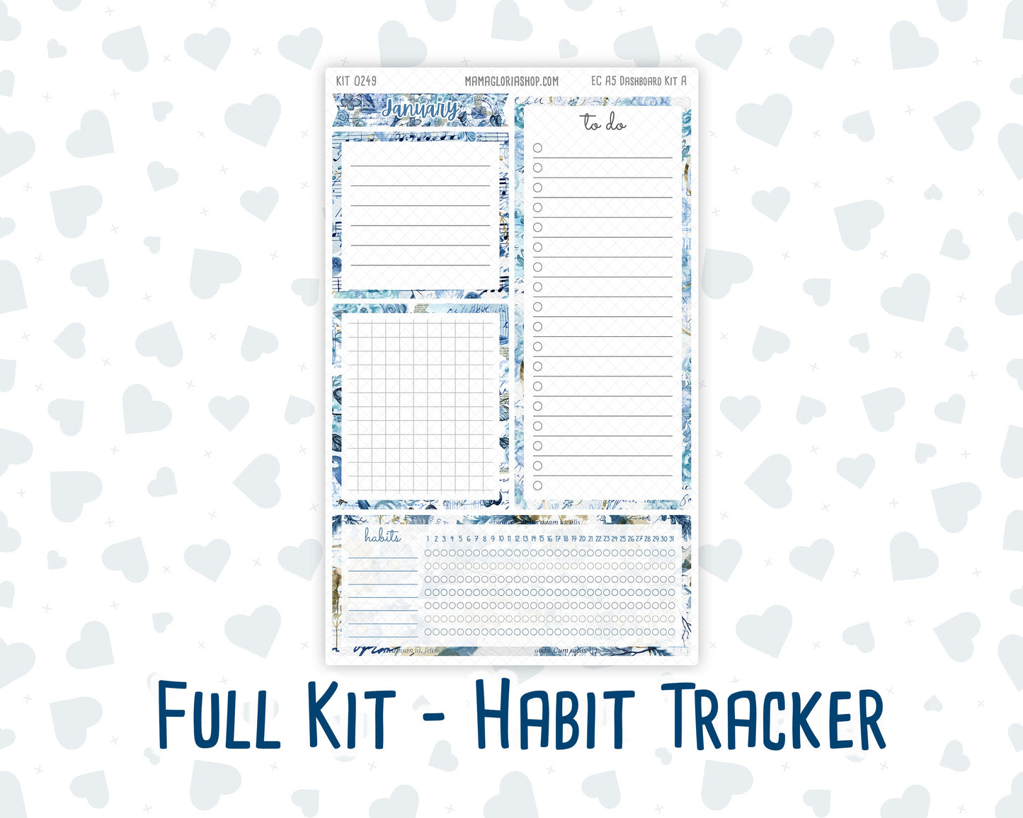 Kit 0249 - A5 - EC Notes Pages - Dashboard Kit | Productivity Page - January - Icy Lace