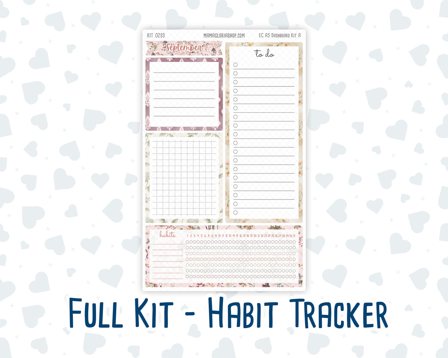 Kit 0293 - A5 - EC Notes Pages - Dashboard Kit | Productivity Page - September - Fleur de Provence