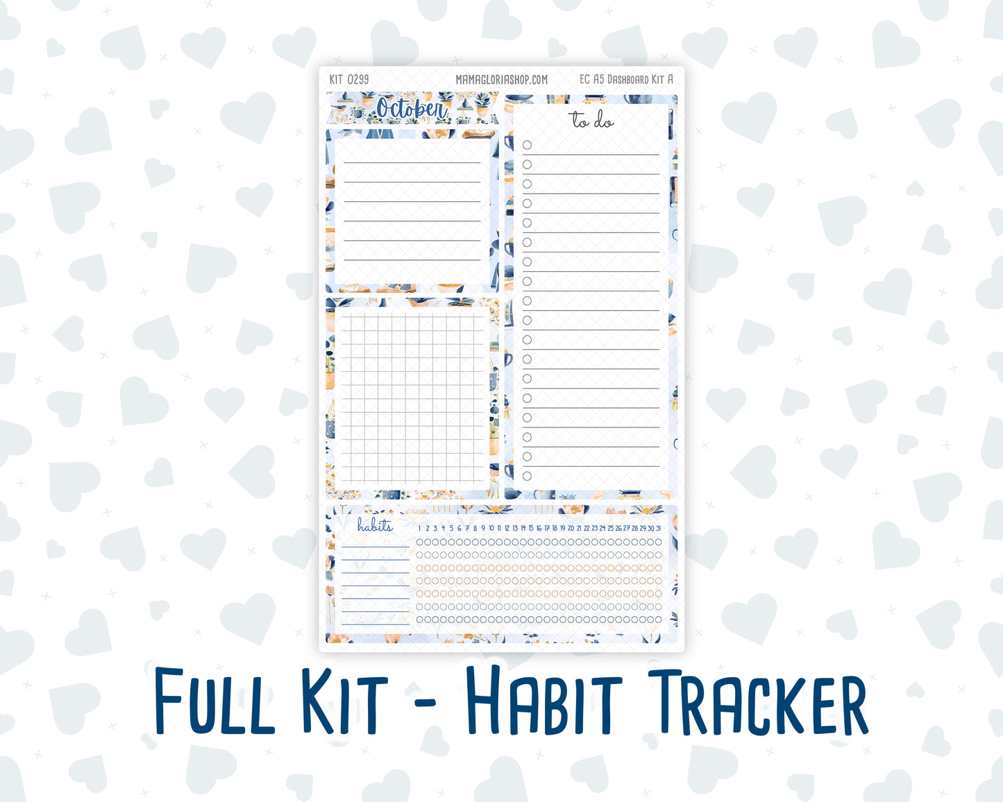 Kit 0299 - A5 - EC Notes Pages - Dashboard Kit | Productivity Page - October - Book Nook