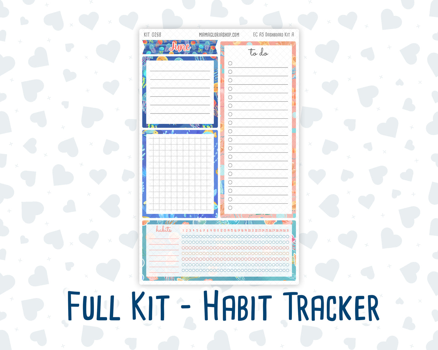 Kit 0268 - A5 - EC Notes Pages - Dashboard Kit | Productivity Page - June - Sea Sweeties
