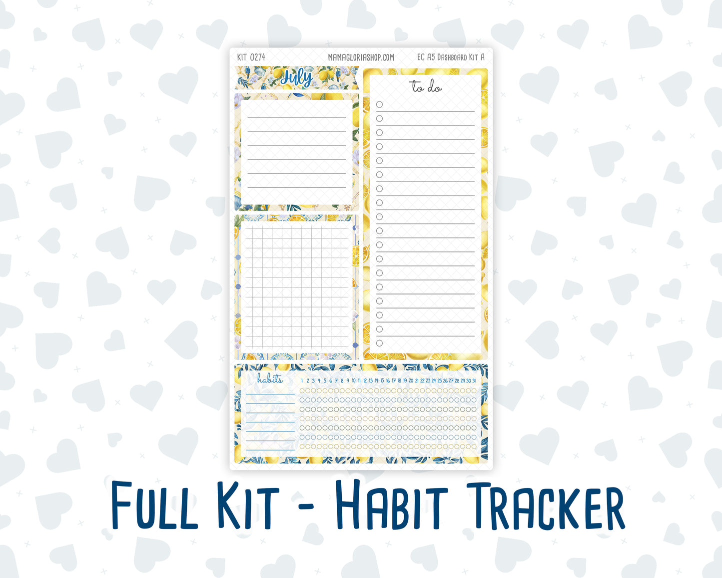 Kit 0274 - A5 - EC Notes Pages - Dashboard Kit | Productivity Page - July - Sunny Lemon Shore
