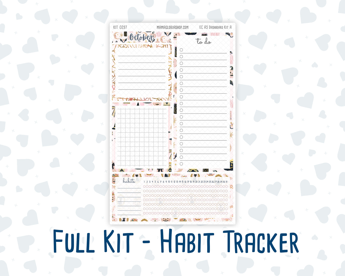 Kit 0297 - A5 - EC Notes Pages - Dashboard Kit | Productivity Page - October - Pink Spell
