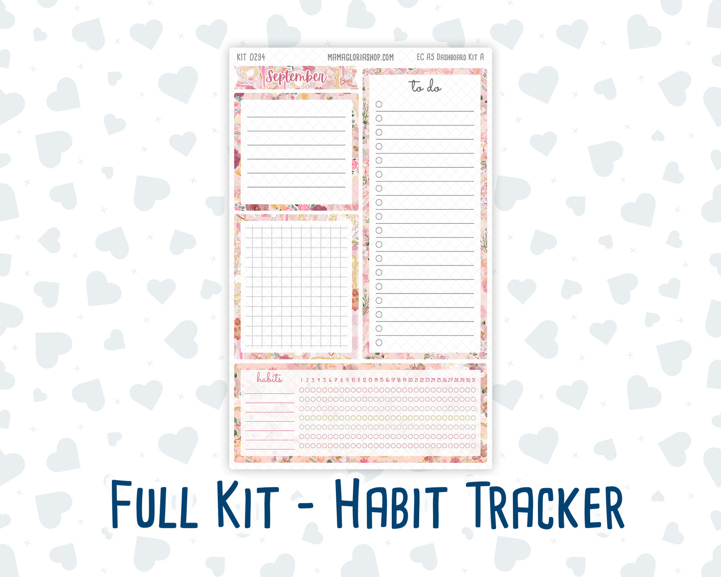 Kit 0294 - A5 - EC Notes Pages - Dashboard Kit | Productivity Page - September - Rosy Reveria