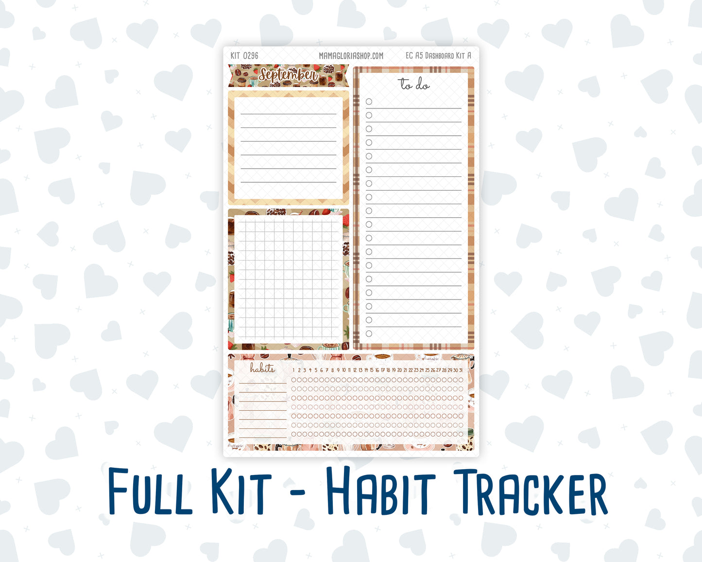Kit 0296 - A5 - EC Notes Pages - Dashboard Kit | Productivity Page - September - Coffee Break