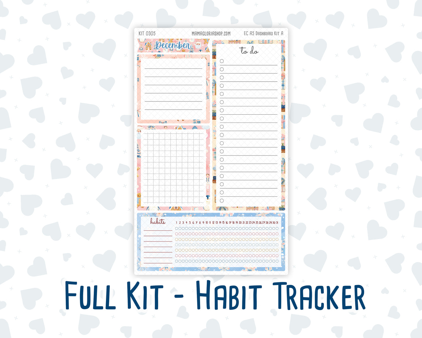Kit 0305 - A5 - EC Notes Pages - Dashboard Kit | Productivity Page - December - Sugarplum Parade