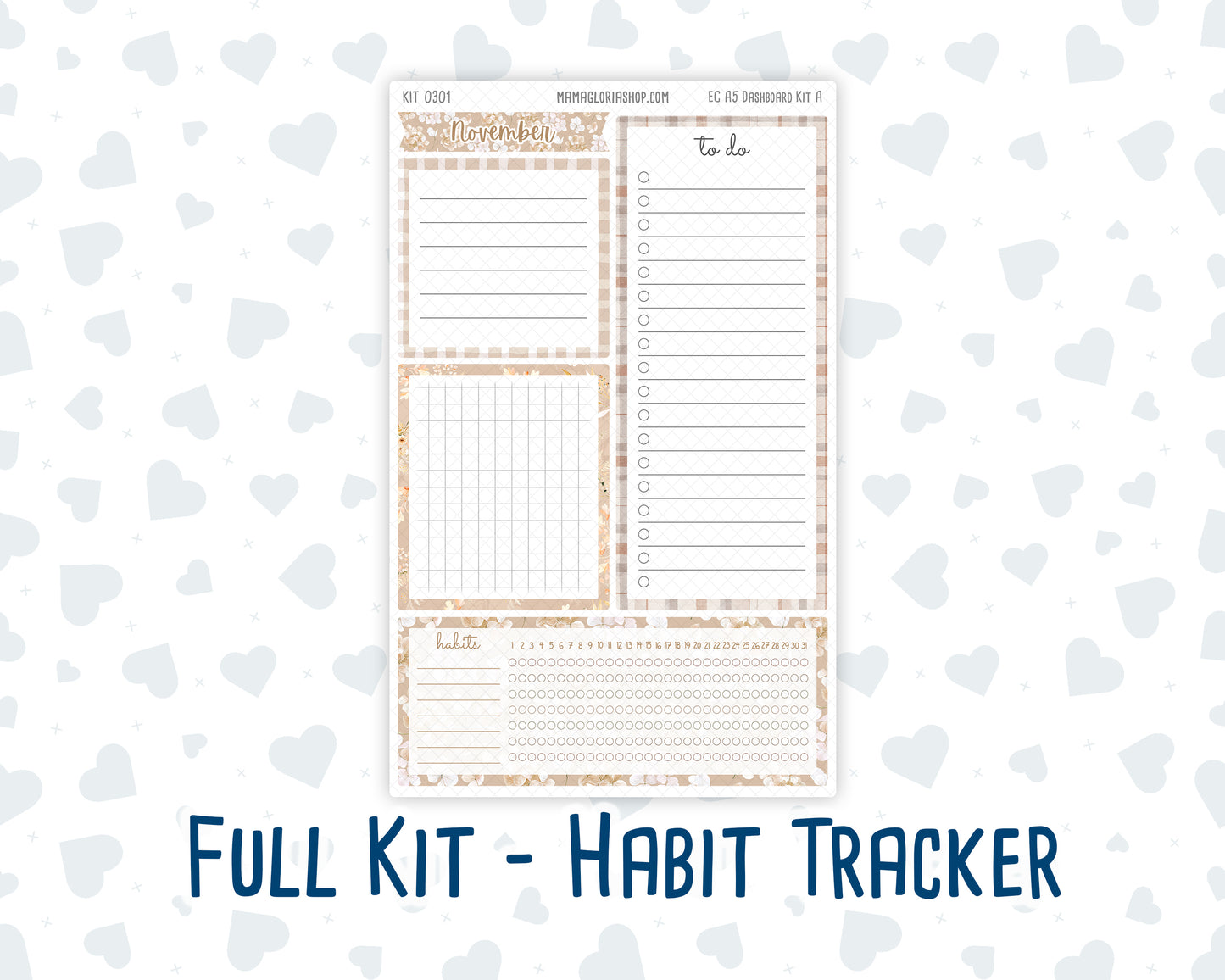 Kit 0301 - A5 - EC Notes Pages - Dashboard Kit | Productivity Page - November - Sunday Comfort