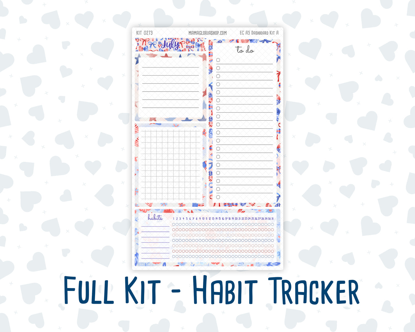 Kit 0273 - A5 - EC Notes Pages - Dashboard Kit | Productivity Page - July - Americana In Bloom