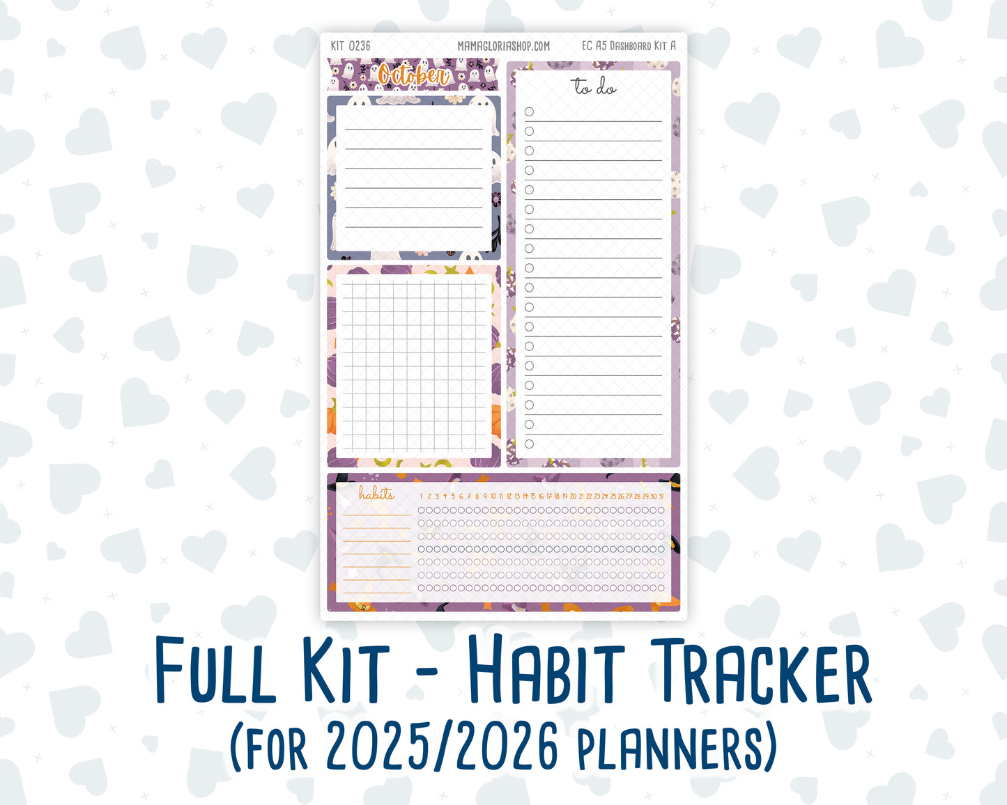 Kit 0236 - A5 - EC Notes Pages - October -Sweet & Spooky - Dashboard Kit | Productivity Page