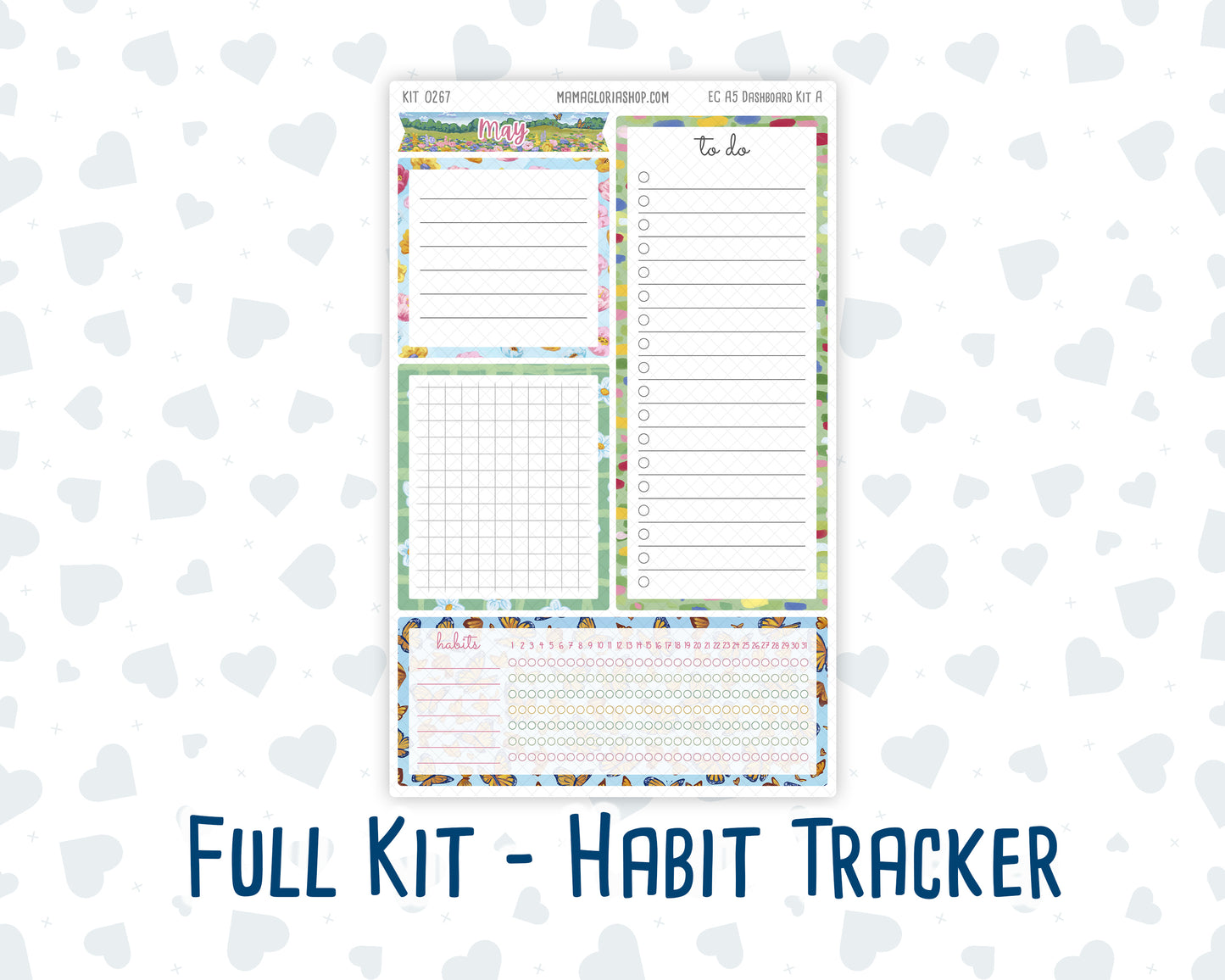 Kit 0267 - A5 - EC Notes Pages - Dashboard Kit | Productivity Page - May - Flowers For Mama