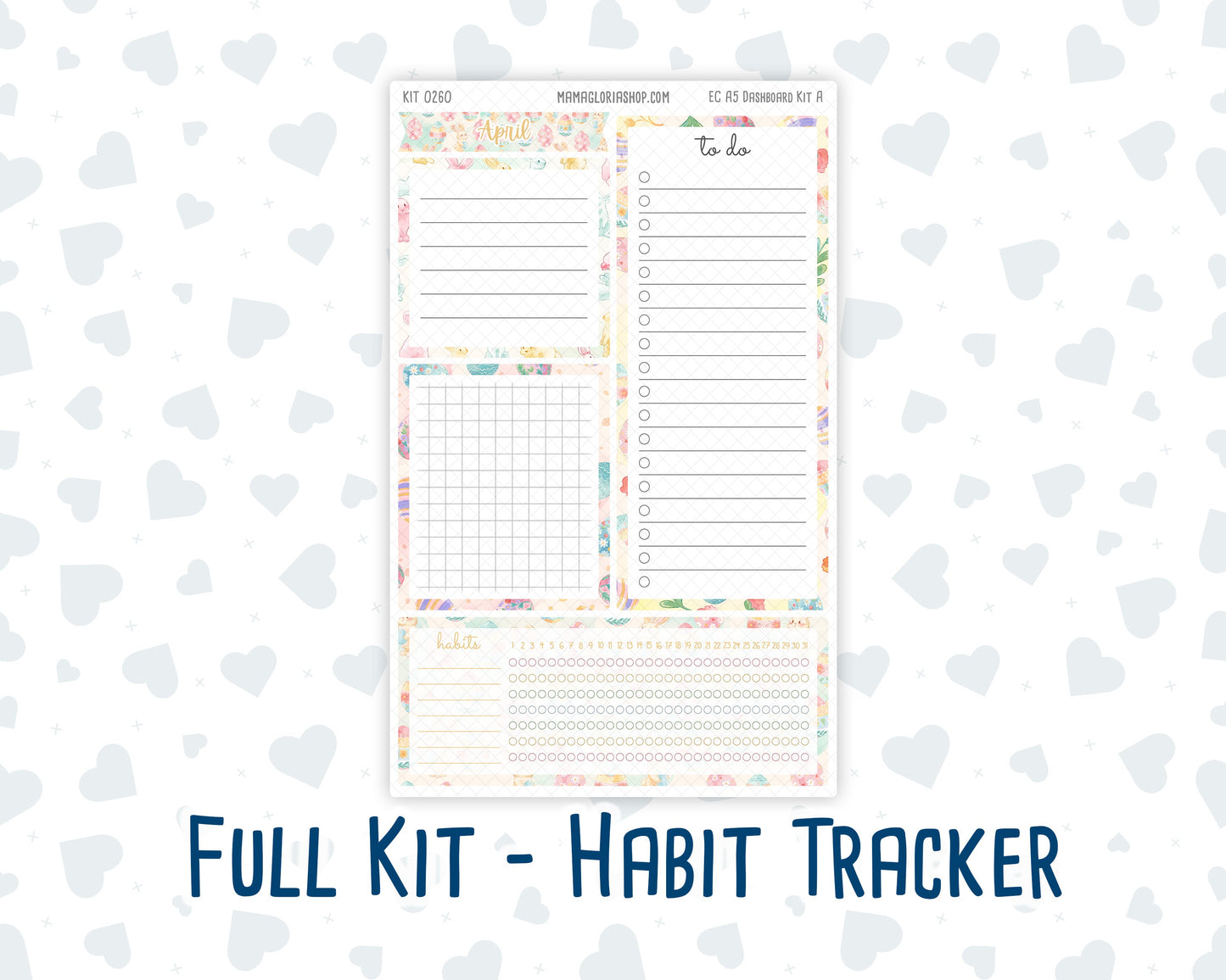Kit 0260 - A5 - EC Notes Pages - Dashboard Kit | Productivity Page - April - Pastel Egg Hunt