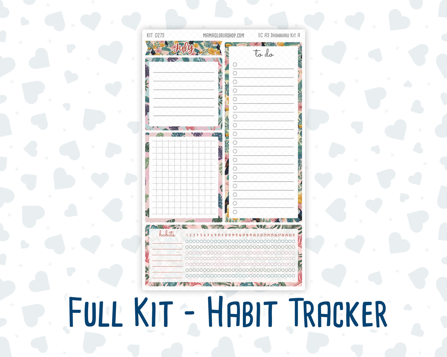 Kit 0275 - A5 - EC Notes Pages - Dashboard Kit | Productivity Page - July - Tropical Safari Blush