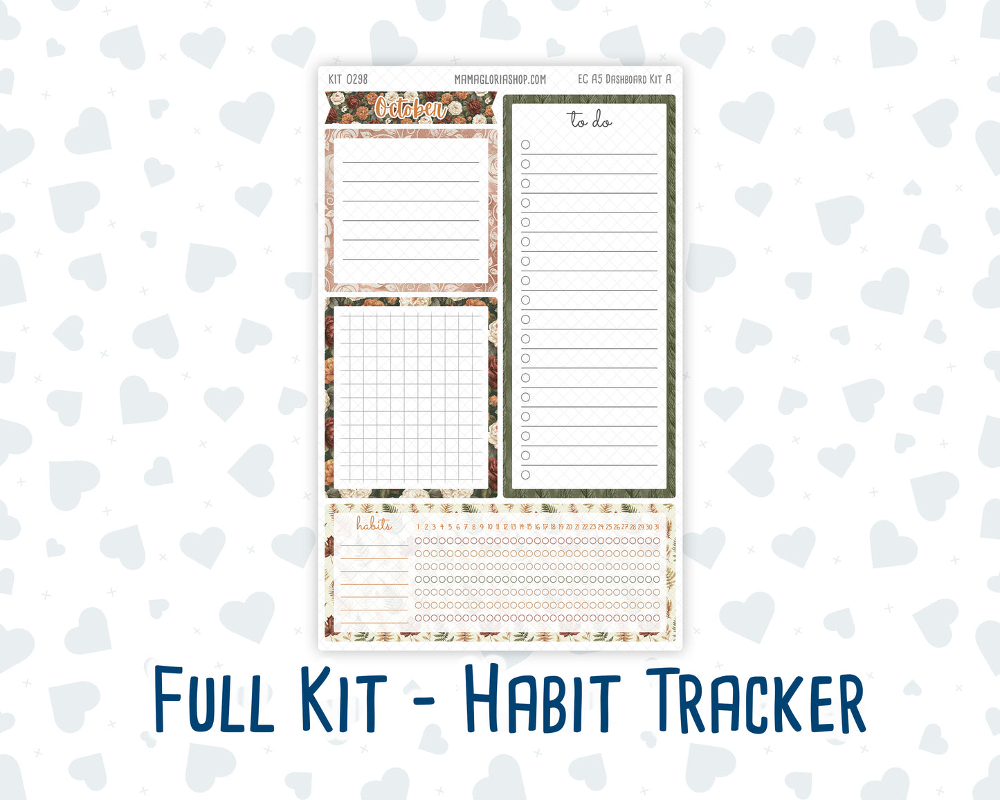 Kit 0298 - A5 - EC Notes Pages - Dashboard Kit | Productivity Page - October - Velvet Bloom