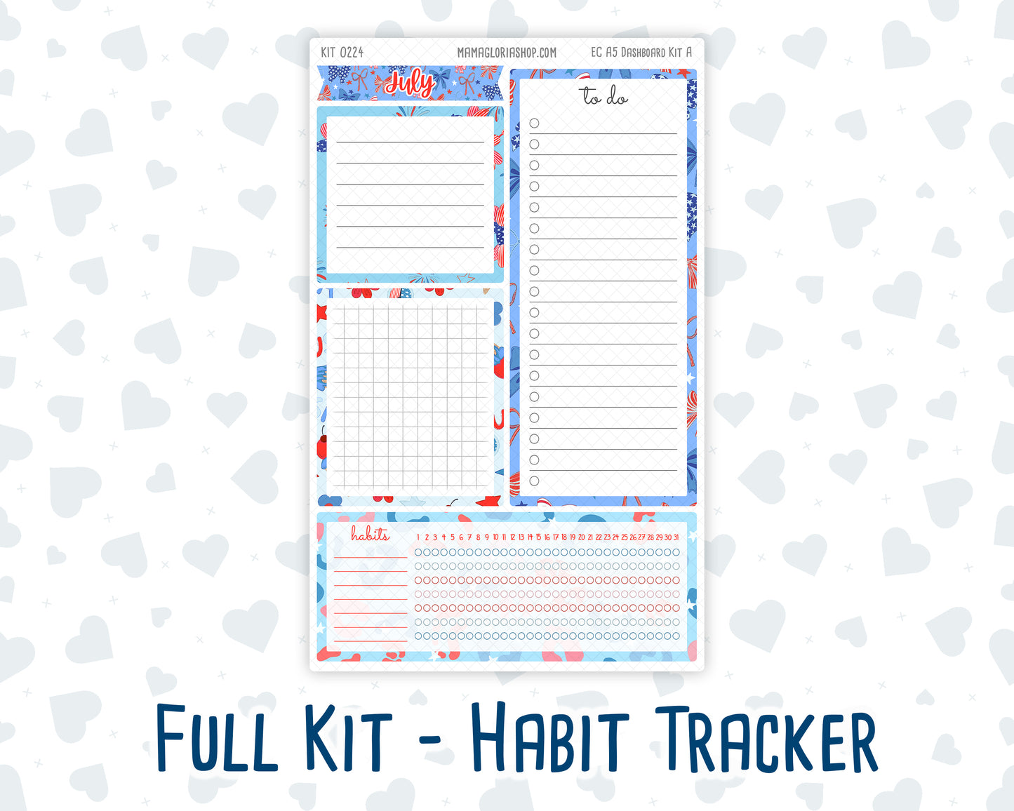 Kit 0224 - A5 - EC Notes Pages - July - Patriotic Parade - Dashboard Kit | Productivity Page