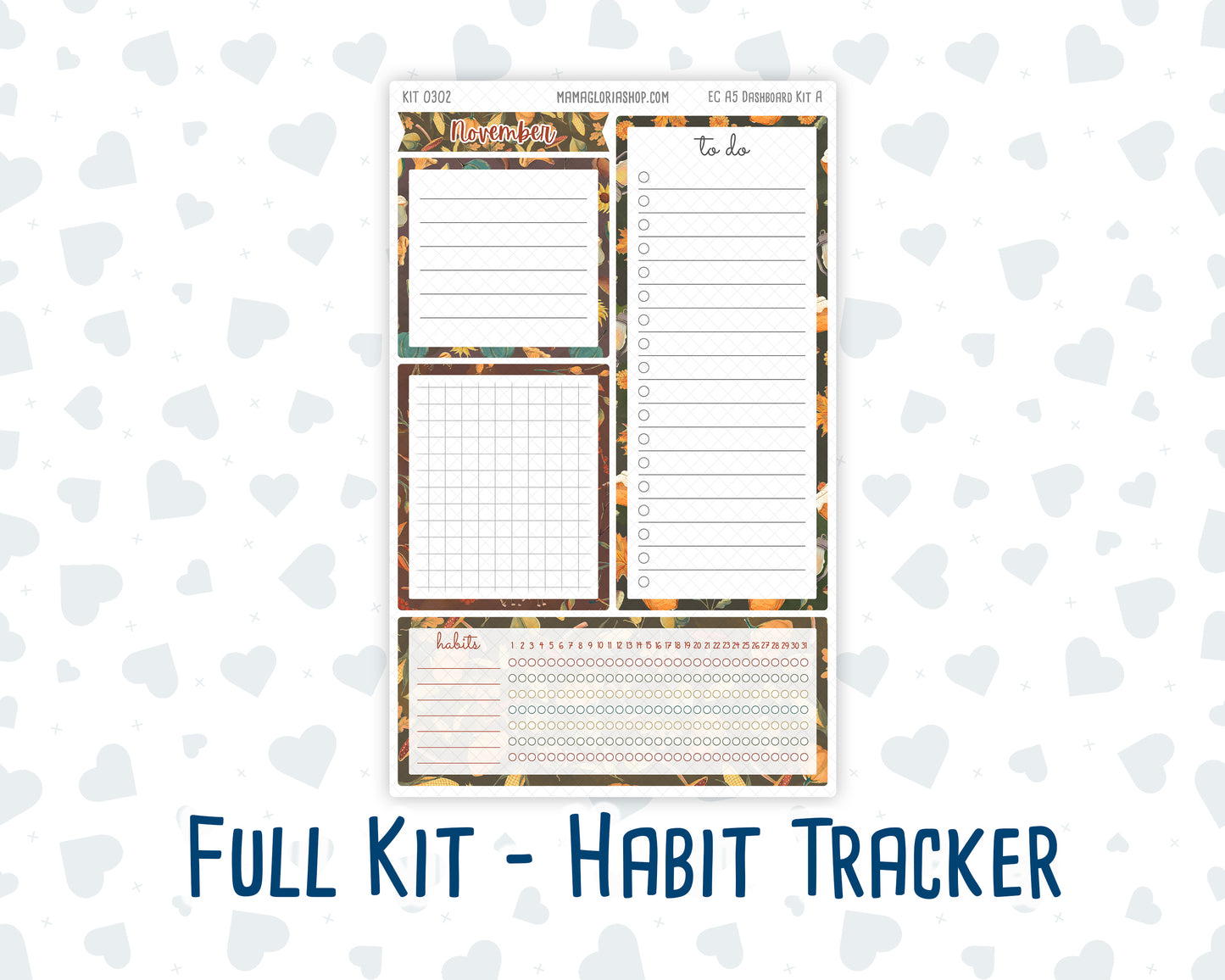 Kit 0302 - A5 - EC Notes Pages - Dashboard Kit | Productivity Page - November - Thankful Season