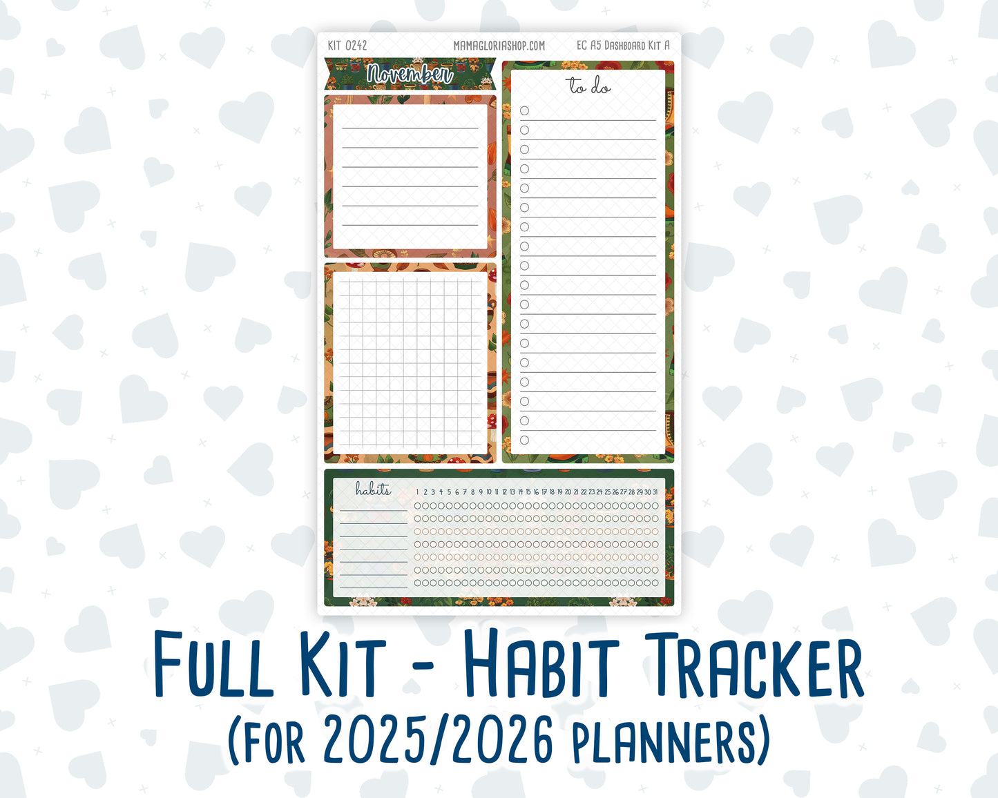 Kit 0242- A5 - EC Notes Pages - November -Cottage Autumn - Dashboard Kit | Productivity Page
