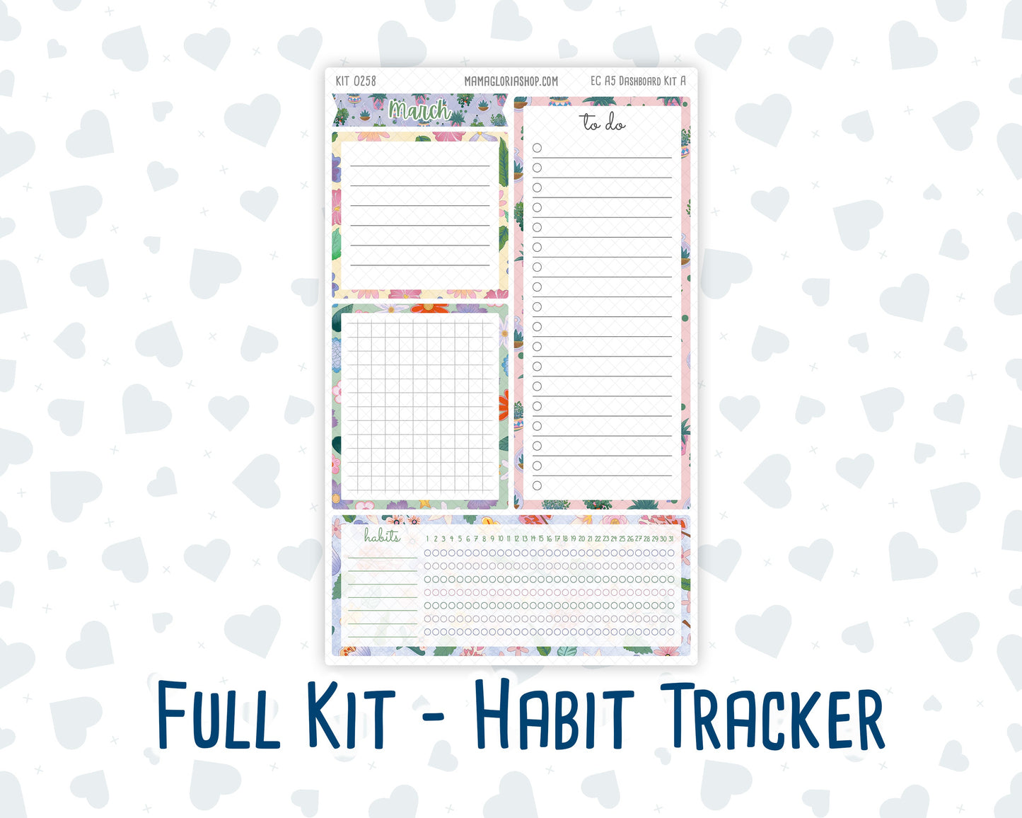 Kit 0258 - A5 - EC Notes Pages - Dashboard Kit | Productivity Page - March - Plant Therapy