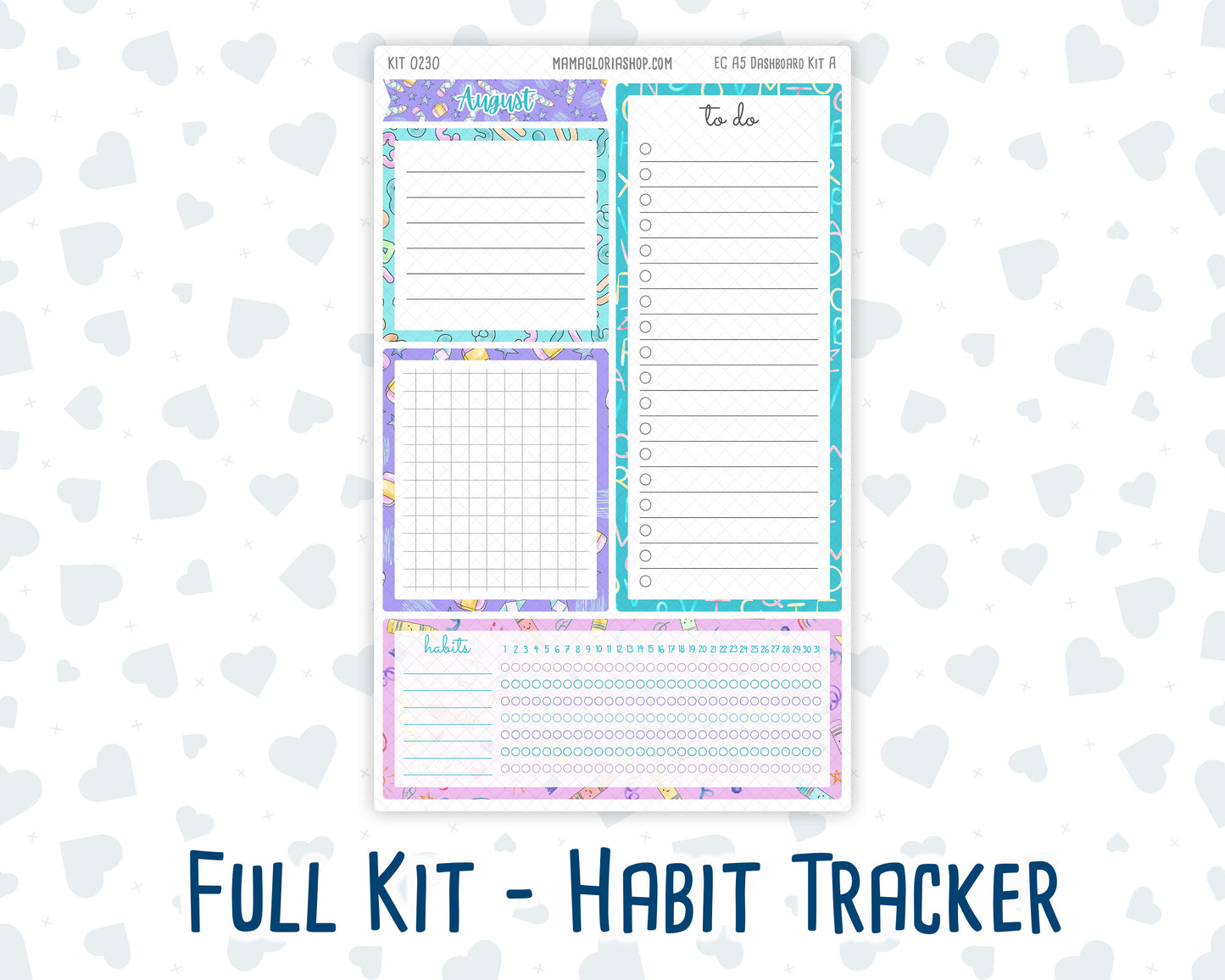 Kit 0230- A5 - EC Notes Pages - August - School Daze - Dashboard Kit | Productivity Page