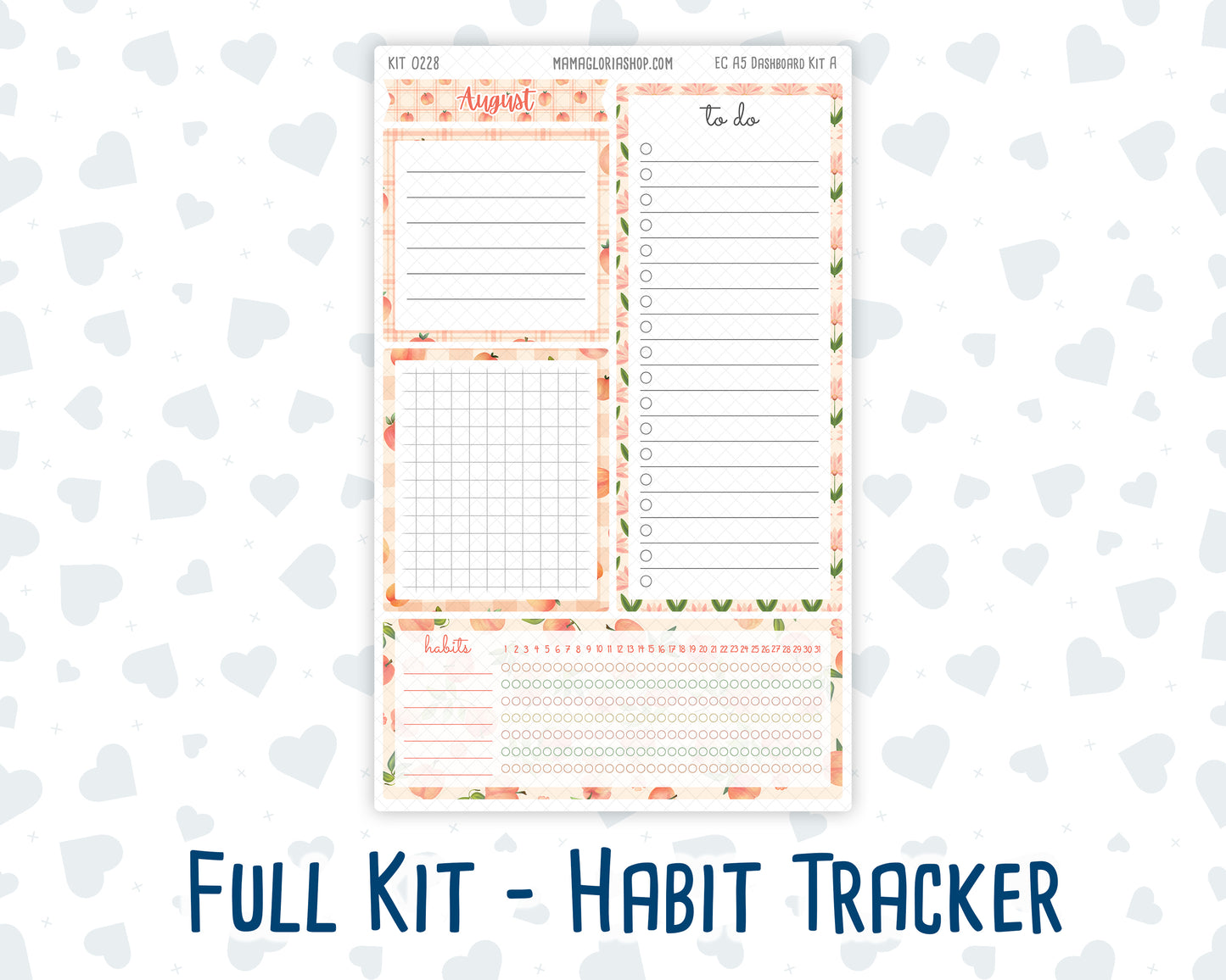 Kit 0228- A5 - EC Notes Pages - August - Just Peachy - Dashboard Kit | Productivity Page