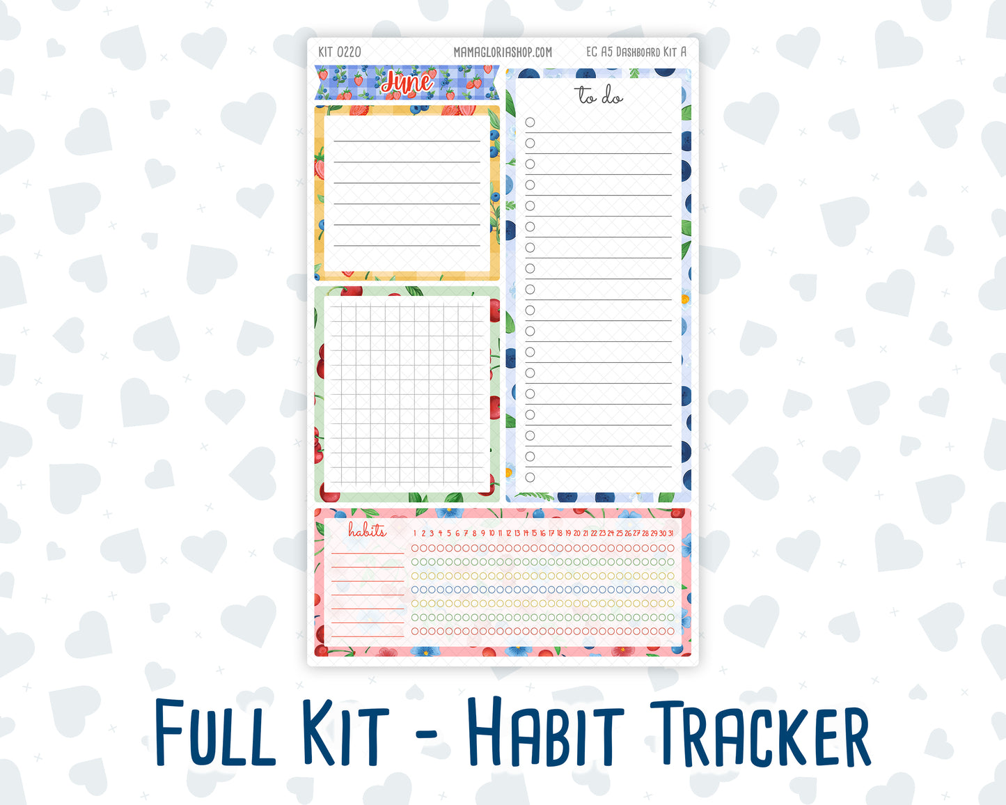 Kit 0220 - A5 - EC Notes Pages - June - June Berries - Dashboard Kit | Productivity Page