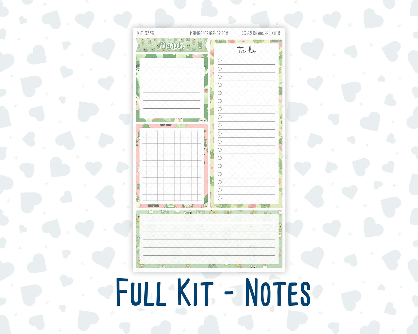 Kit 0256 - A5 - EC Notes Pages - Dashboard Kit | Productivity Page - March - Froggy Luck
