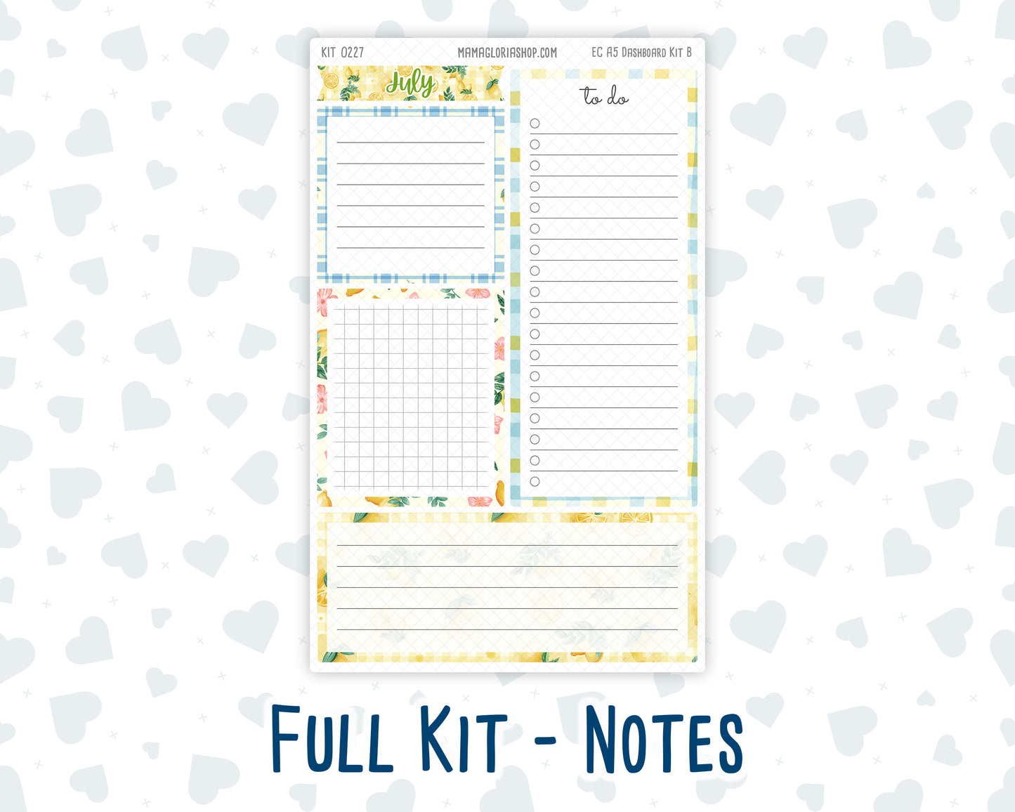 Kit 0227 - A5 - EC Notes Pages - July - Lemon Grove - Dashboard Kit | Productivity Page