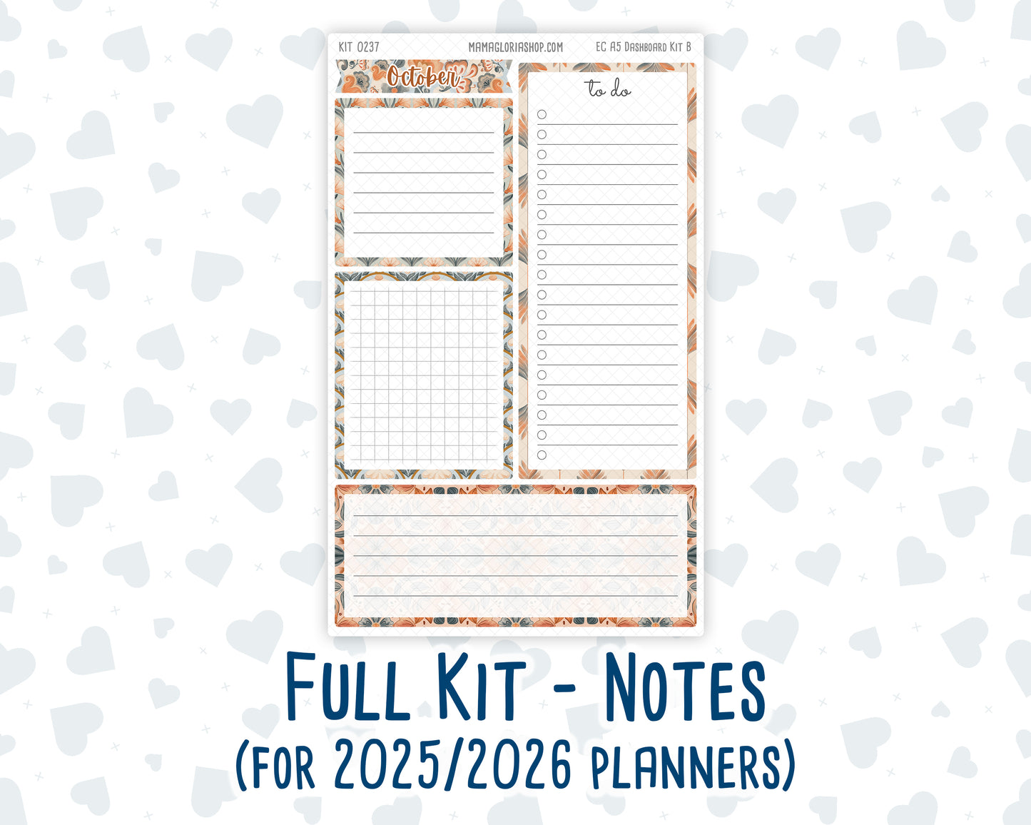 Kit 0237 - A5 - EC Notes Pages - October -Forest Falk - Dashboard Kit | Productivity Page